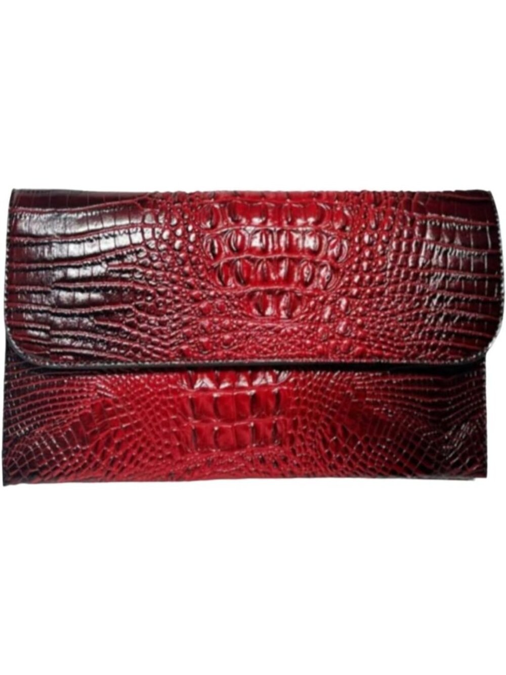 Women's Black Red Vegan Leather Crocodile Clutch Purse Evening Crossbody Bag